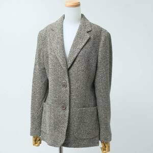 MF3299☆イタリア製 マックスマーラ MaxMara テーラードジャケット シングル ウール混 ヘリンボーン ツイード グレー系 サイズ44