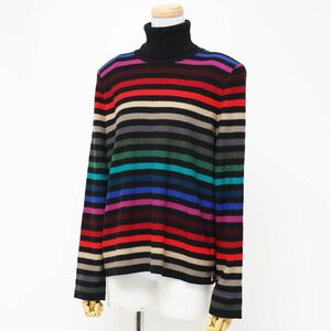 MF0917☆イタリア製 ソニアリキエル SONIA RYKIEL カシミヤウール ニットセーター タートルネック 長袖 ボーダー柄 マルチカラー 44