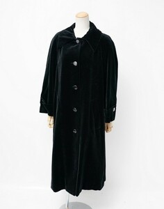 TG1114▼70's フランス製 クリスチャンディオール/Miss Dior*Vintage*ベロア ロングコート ステンカラーコート*着丈110cm*M-L相当*ブラック