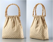 TG4754*イタリア製《GUCCI グッチ》バンブーハンドル GG柄 ハンドバッグ トートバッグ 92709 204990 鞄 ベージュ_画像2