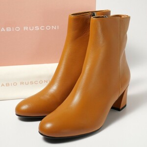 TG8971*《未使用》ファビオルスコーニ Fabio Rusconi*37(24cm相当)*レザーショートブーツ*サイドジップ*チャンキーヒール*LENA455*ブラウン