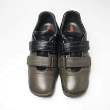 GP3473▼イタリア製▼PRADA プラダスポーツ*バイカラー レザー ベルクロスニーカー 靴*37.5(24.0cm相当)*ブラウン×ブラック_画像7