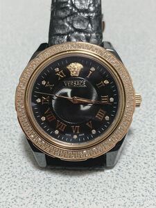 激レア 稼働品 ヴェルサーチ ゴールド ダイヤ Versace 63Q Quartz Watch 63QCP9 ラウンド レディース メンズ 腕時計