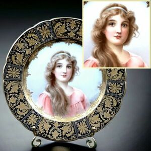 Art hand Auction 19th Century Beautiful Girl Painting [Germany's famous pottery Royal Vienna Wagner] Hand-painted plate, decorative dish, gold-painted, beautiful woman painting, antique picture plate, authenticity guaranteed, KPM, Ceramics, Western Ceramics, Meissen