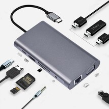 usb ハブ type-c 10in1 Type C ドッキングステーション【4K HDMI出力ポート/1080P VGAポート/PD 100W急速充電ポート/3.5mmポート…_画像1