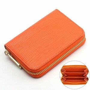 小銭入れ メンズ コインケース 新品 革 レザー オレンジ ミニ財布 小さい財布 カードケース エピ柄 カード入る コンパクト 薄い 小さい