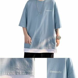 ー大特価ー [Platilive] tシャツ メンズ 夏服 無地 レイヤード おしゃれ シンプル 通気性 柔らかい カジュアル ビックシルエット blue XLの画像6