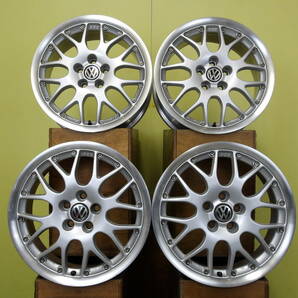 H2282 中古 4本 VW フォルクスワーゲン 純正 BBS 16 x 6.5J +42 5H 100 シルバー GOLF ゴルフ 4 POLO ポロ BORA ボーラ ニュービートルの画像1