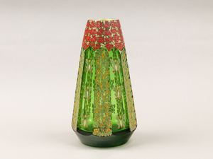 nP1G 雨宮喜能登 窯彩硝子 緑 花瓶 22cm 飾り瓶