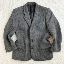 Harris Tweed ハリスツイード テーラードジャケット ヘリンボーン ツイード ジャケット 灰色 グレー 総裏 2B Lサイズ メンズ_画像3