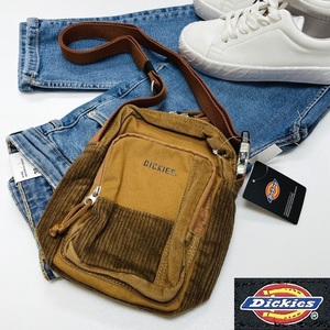 未使用品 Dickies ブラウン スクエア型ショルダーバッグ ツイル コーディロイ ダブルジップ アウトドア メンズ レディース 茶 ディッキーズ