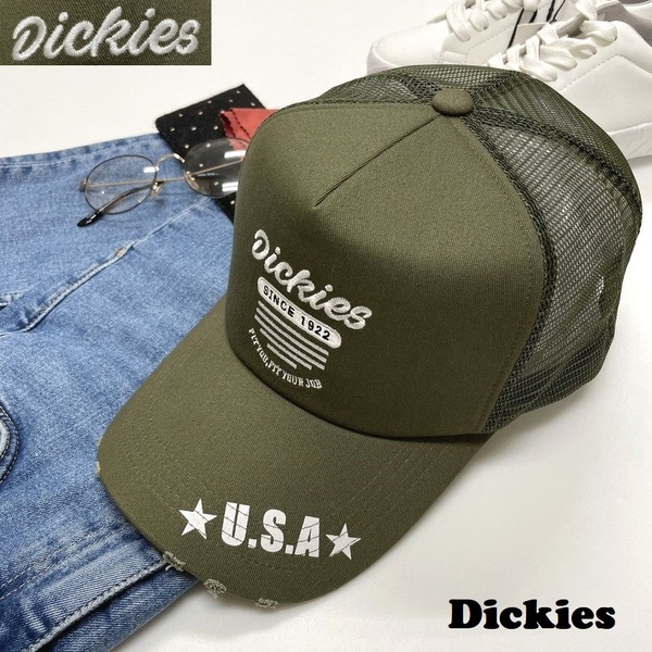 未使用品 Dickies カーキ メッシュキャップ メンズ レディース アウトドア キャンプ カジュアル ミリタリー USA 大きめサイズ ディッキーズ