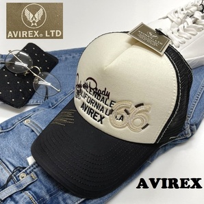 未使用品 AVIREX ブラック メッシュキャップ ロゴ メンズ ミリタリー 黒 刺繍 カジュアル アウトドアキャンプ アビレックス アヴィレックスの画像1