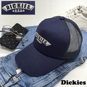 未使用品 Dickies ネイビー メッシュキャップ メンズレディース アウトドア キャンプ カジュアル ミリタリー USAホワイト刺繍 ディッキーズ