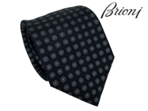 ブリオーニ Brioni O61D00 O9430 1012 BLACK GRAPHITE ブラック地 グラファイト グレー系 ドッド柄 ネクタイ_画像1
