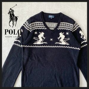 【希少】Polo by Ralph Lauren ポロ ラルフローレン コットン ニット セーター ノルディック スノー スキー 雪柄