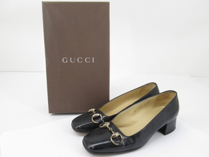 n50930-ap ジャンク◇GUCCI グッチ ホースビット エナメル パンプス 1012293 サイズ6 1/2 イタリア レディース 靴 ブラック [171-240214]