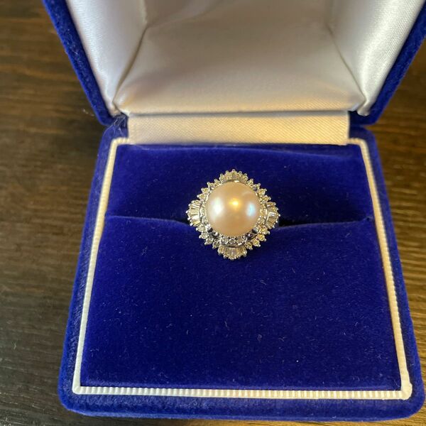  プラチナリング　真珠　パールリング　ダイヤモンド