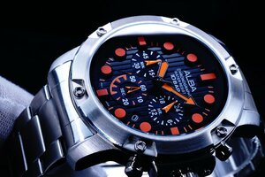 1円 セイコーALBA逆輸入Diver'sモデル美しすぎるBLACK×ORANGE秒針クロノグラフ100m防水新品入手困難アルバ日本未発売SEIKO