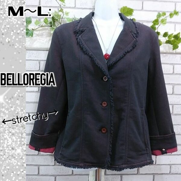 M～L：美品★ストレッチ デニム ジャケット／BELLOREGIA★ブラック系