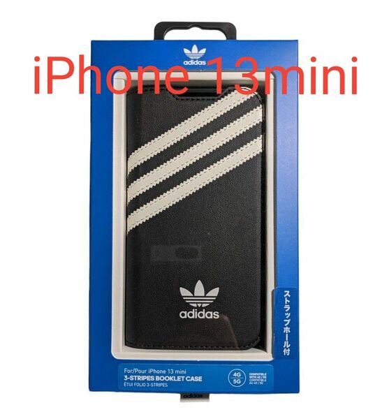 iPhone 13 mini adidas OR Booklet Case PU FW21 47078（ブラック/ホワイト）