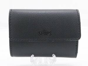 01 00-000000-98 [Y] (0214-3) 美品 シップス SHIPS カードケース ワンタッチ式 ミニ財布 折り財布 ブラック系 札経00