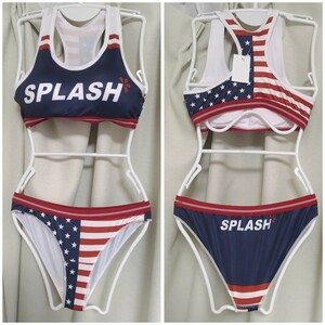 SPLASH GIRL レディース 下着 上下セット スポーツブラ ハイレグショーツ ビーチバレー レースクイーン 星条旗柄 タグ付き(フリーサイズ)