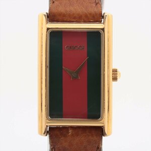 ■ 1円 ～ 中古品 ■ グッチ GUCCI ■ 2600L レディース 腕時計 ■ 純正尾錠 ゴールド 金 シェリーライン レクタンギュラー レザー