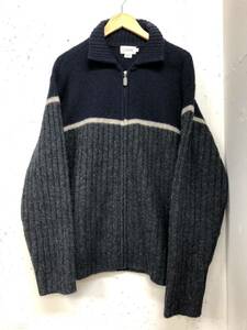 90s00s JCREW Jクルー　フルジップ　ニット　カーディガン　M ボーダー　紺グレー