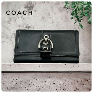 美品【COACH】大容量コーチレザー長財布　ウォレット　ブラック