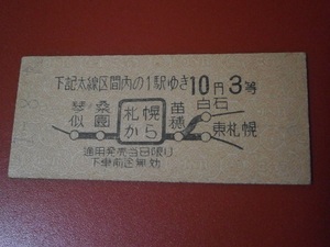 古い、硬券切符　昭和３４・８・１　地図式乗車券　札幌から　札幌駅発行
