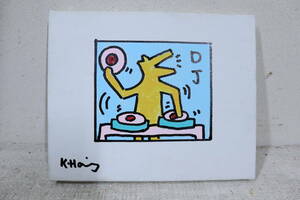 【模写】キースへリング□油彩画□DJ□鑑定書□画寸　縦２６cm×幅２３cm