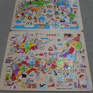 知育パズル 木製 日本地図　世界地図 ジグソーパズル　セット