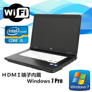 中古ノートパソコン(Windows 7)HDMI端子内蔵 富士通 LIFEBOOK A572 第3世代 Core i5 3320M 2.6G/メモリ4GB/SSD 240GB/DVD-ROM/Office付き
