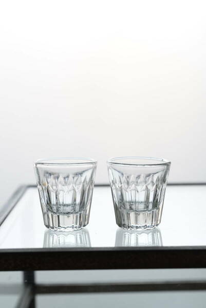 トロンプルイユ ビストロ リキュールグラス 2個セット / 19-20世紀・フランス / アンティーク 古道具 硝子 ワイングラス 型吹き 硝子 A