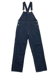 極美品 サイズ34 WAREHOUSE ウェアハウス BIB OVERALL 1093 ストライプ ビブオーバーオール ツナギ ワーク インディゴ