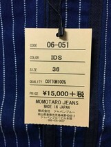 未使用品 桃太郎ジーンズ MOMOTARO JEANS 06-051 インディゴ ウォバッシュストライプ ベースボールシャツ サイズ36_画像6