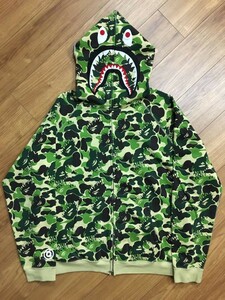 ムック限定 A BATHING APE アベイシングエイプ green fire camo shark full zip hoodie ファイヤーカモ シャーク スウェットパーカー L