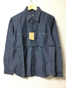 未使用品 桃太郎ジーンズ MOMOTARO JEANS 05-134 4.5ozシャンブレー 立体裁断ラグランスリーブワークシャツ インディゴ サイズ36