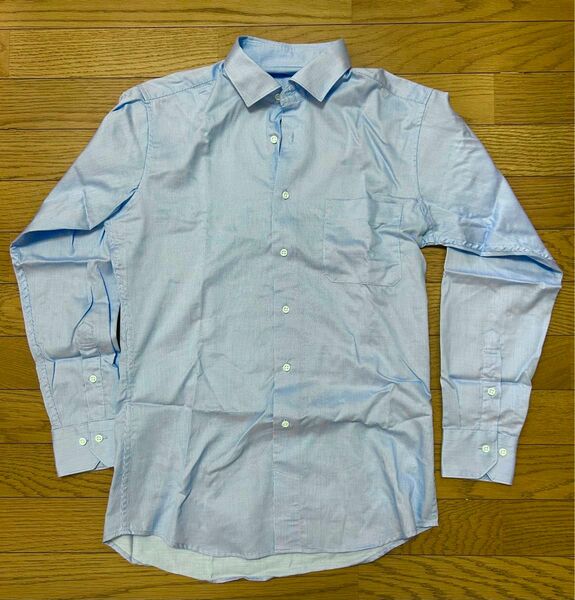 トップバリュ 長袖ワイシャツ ドレスシャツ メンズ 白+青ストライプ(シアン) 39-82 イオン