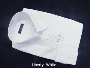 【LIBERTY WHITE】リバティホワイト・ レギュラーカラー・綿高率混形態安定長袖シャツ・普通体・白無地・襟回り38㎝-裄丈82㎝