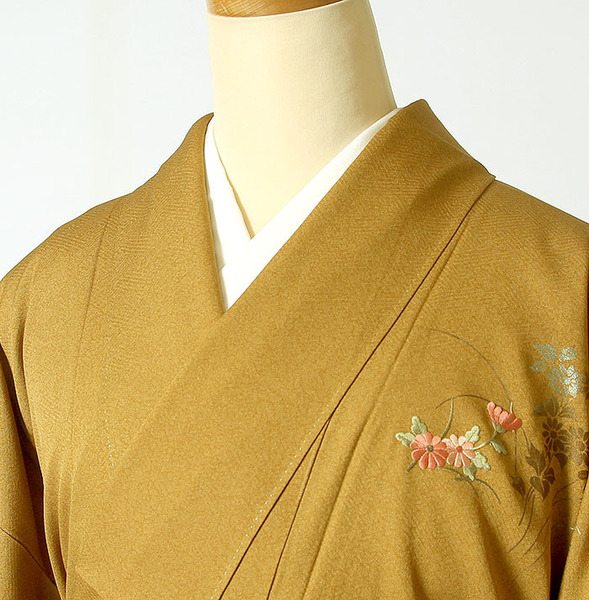 ■6985■ 金彩刺繍 草花文様 正絹附下訪問着 美品