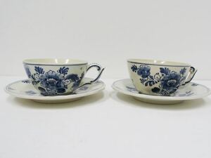 ROYAL DELFT ロイヤルデルフト　カップ&ソーサー 2客セット　おしゃれ　食器　ティーカップ ヴィンテージ食器　花柄　フラワー