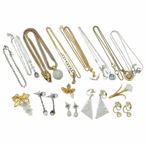 ★D2113 超美品有 スワロフスキー ネックレス ブローチ ピアス イヤリング ブレスレット アクセサリーセット レディース★