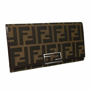 ★D2062 美品!! フェンディ ズッカ柄 二つ折 長財布 キャンバスｘレザー 07-15828-001 ブラウン FENDI レディース★