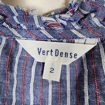 Y3 美品 Vert Dense ヴェールダンス レディース チュニック 七分袖 ゆるふわ M ブルー 青 ストライプ コットン 華やか かわいい フリンジ _画像8