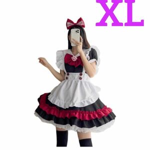 ☆XLサイズ☆メイド服セット ロリータ コスプレ コスチューム レディース メイド 仮装 衣装 カチューシャ付