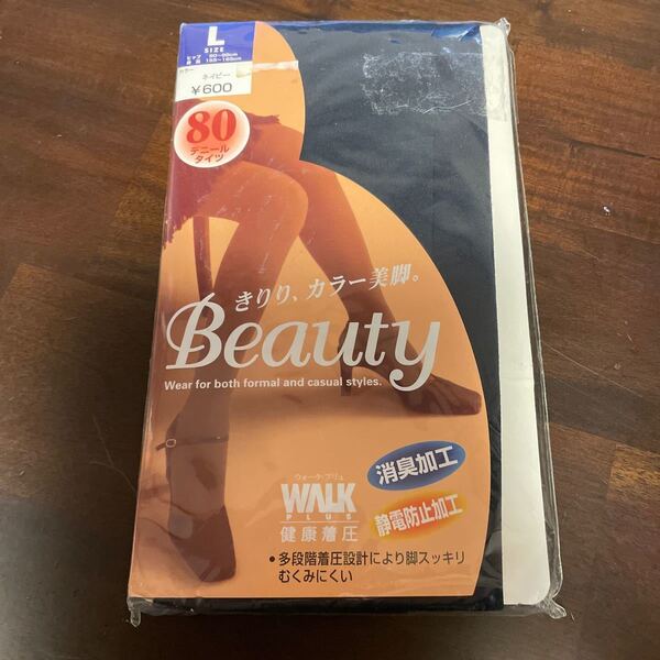 送料無料 新品 WALK PLUS 健康着圧 80デニールタイツ L ネイビー紺色 消臭 静電気防止 多段階着圧設計 快適サポート イトーヨーカ堂