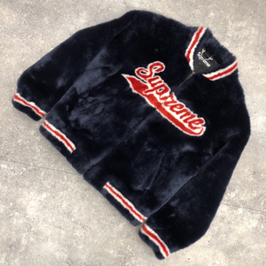 ★ Supreme シュプリーム Faux Fur Varsity Jacket フェイク ファー バーシティ ジャケット ベースボール ネイビー 紺 サイズL 104