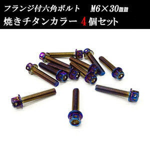 フランジ付六角ボルト M6×30mm P1.0 フラワーヘッド ステンレス 4個set 車 汎用 外装 カー用品 焼きチタン